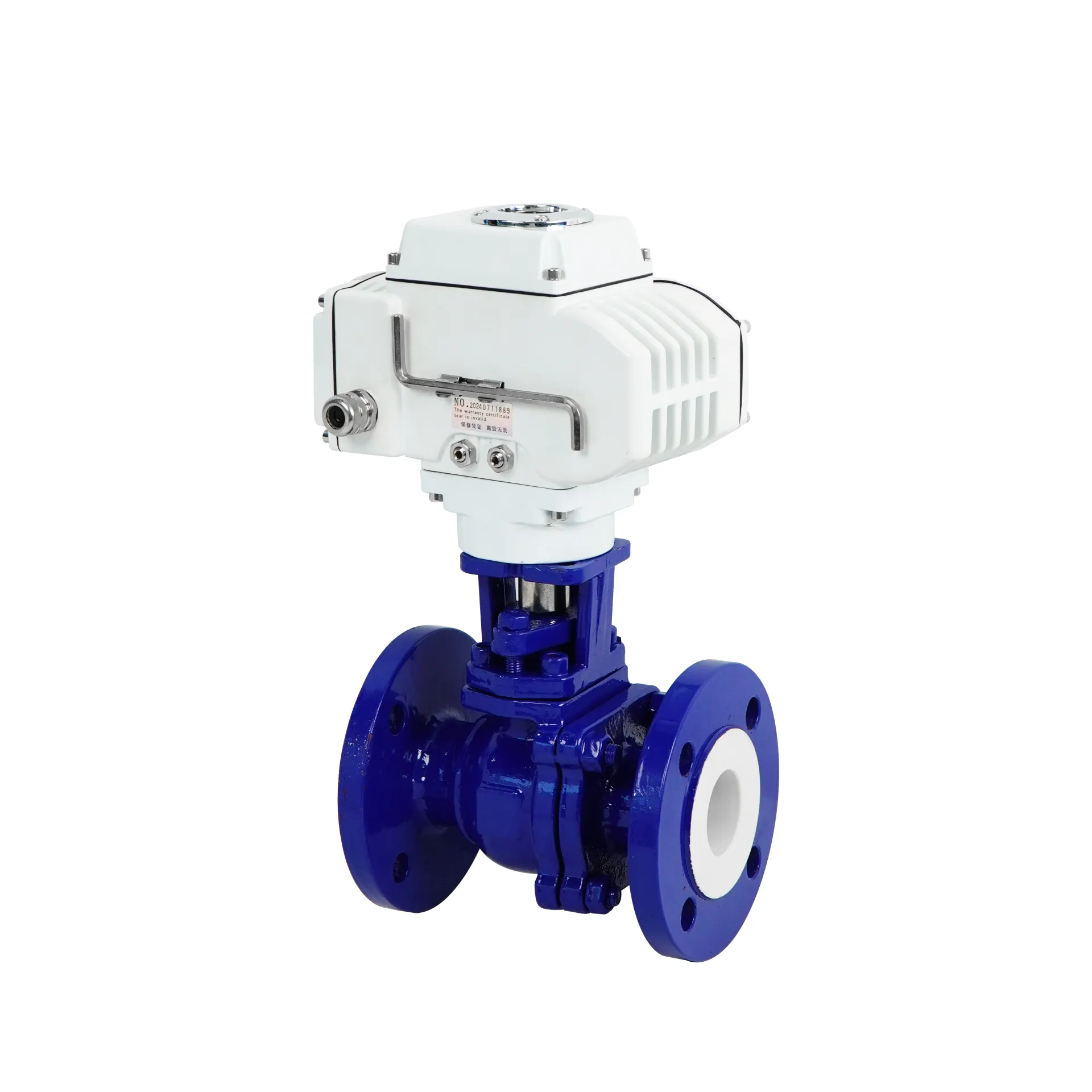 Electric Cast Steel PTFE-Lined Corrosion-Resistant Two-Way Flanged Ball Valve Back View