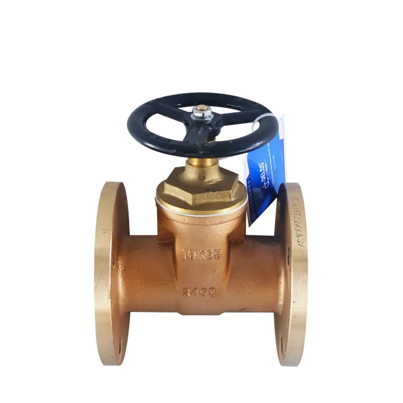 Front view of marine flanged aluminum bronze gate valve showing handwheel and valve body
