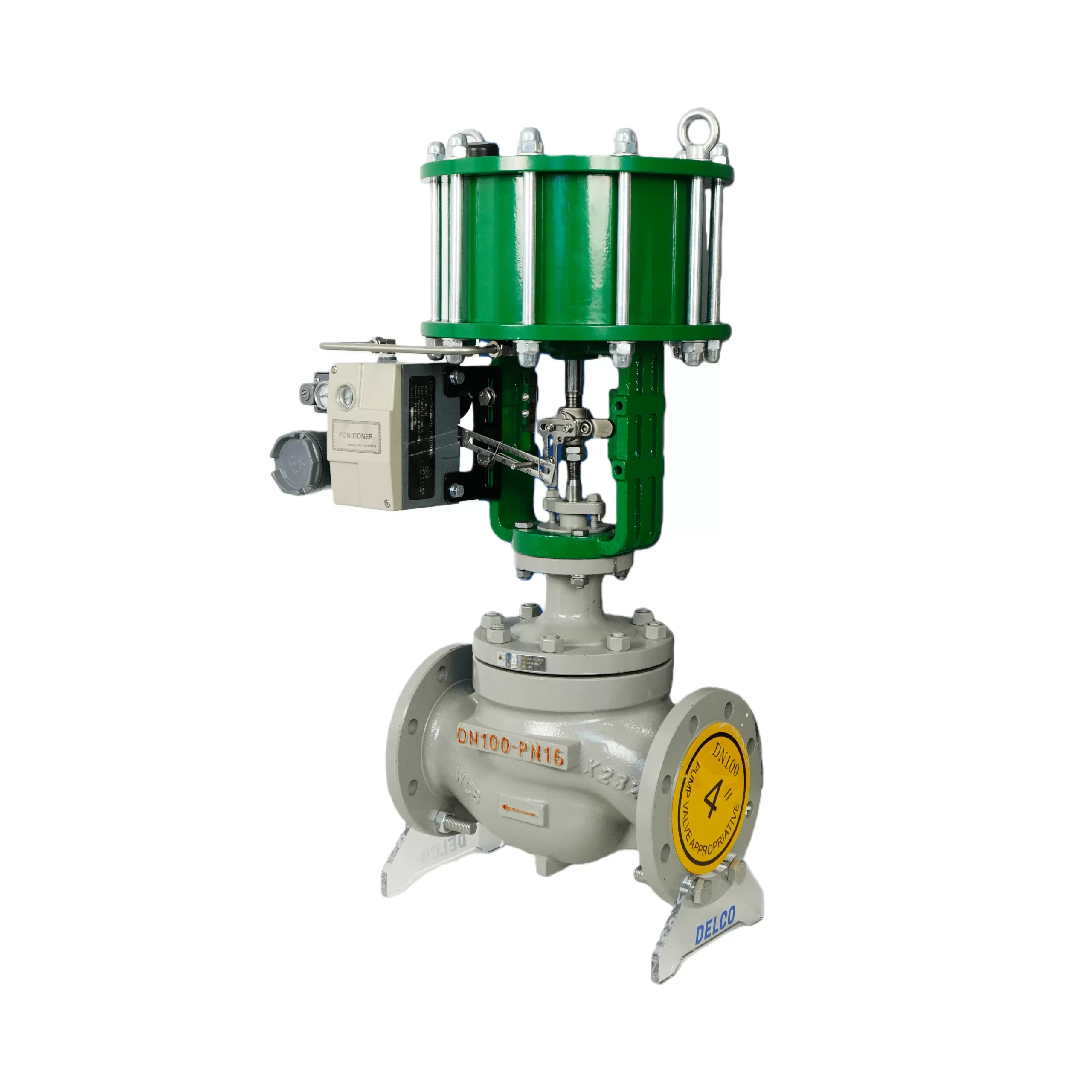 ZJHM pneumatic control valve front view showing double-acting piston actuator and globe valve body