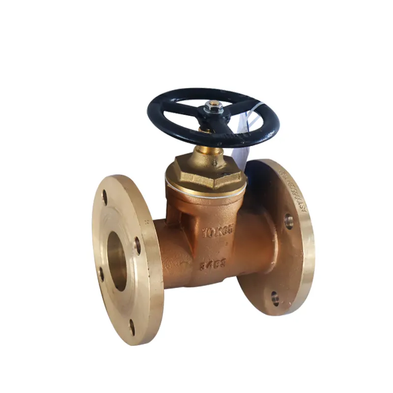 Right side view of marine flanged aluminum bronze gate valve highlighting handwheel orientation and body structure