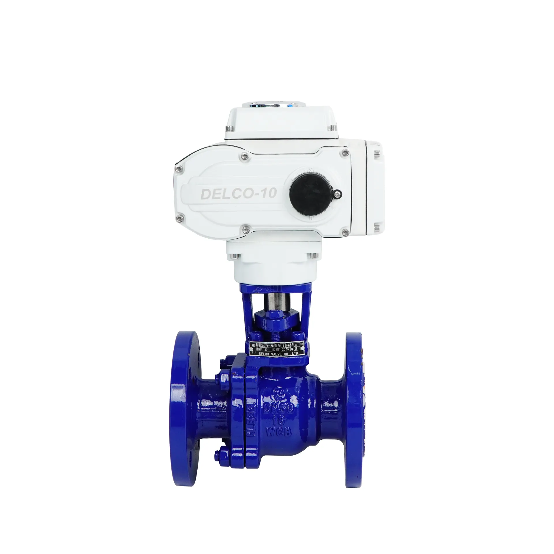 Electric Cast Steel PTFE-Lined Corrosion-Resistant Two-Way Flanged Ball Valve Front View