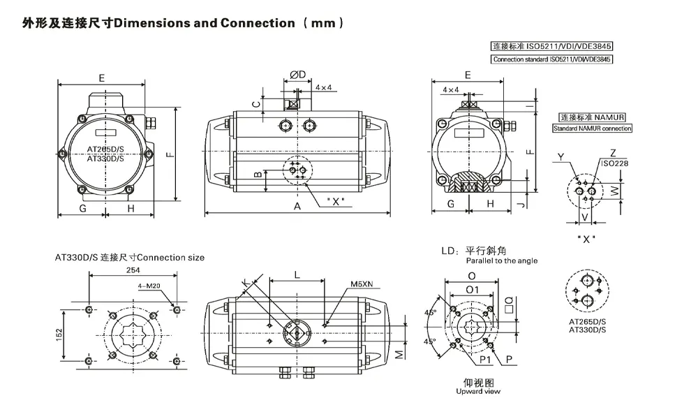 ISO 5211 mounting pad dimensions for pneumatic valve connection
