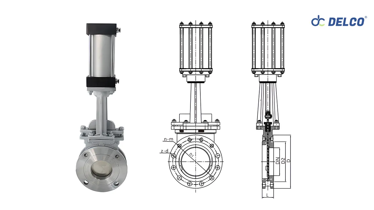 Technical-dimension-drawing-of-ANSI-150LB-pneumatic-knife-gate-valve
