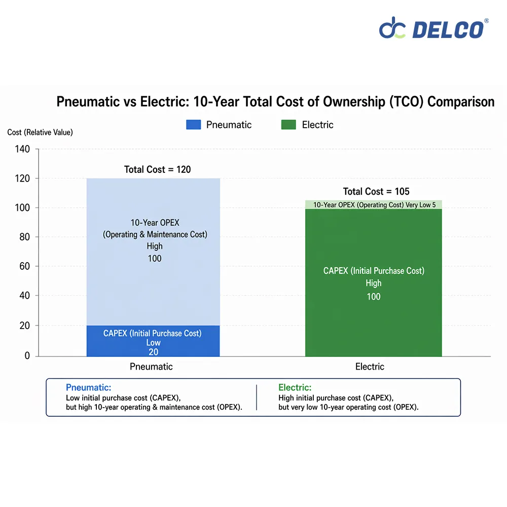 CAPEX and OPEX cost comparison between electric and pneumatic actuators