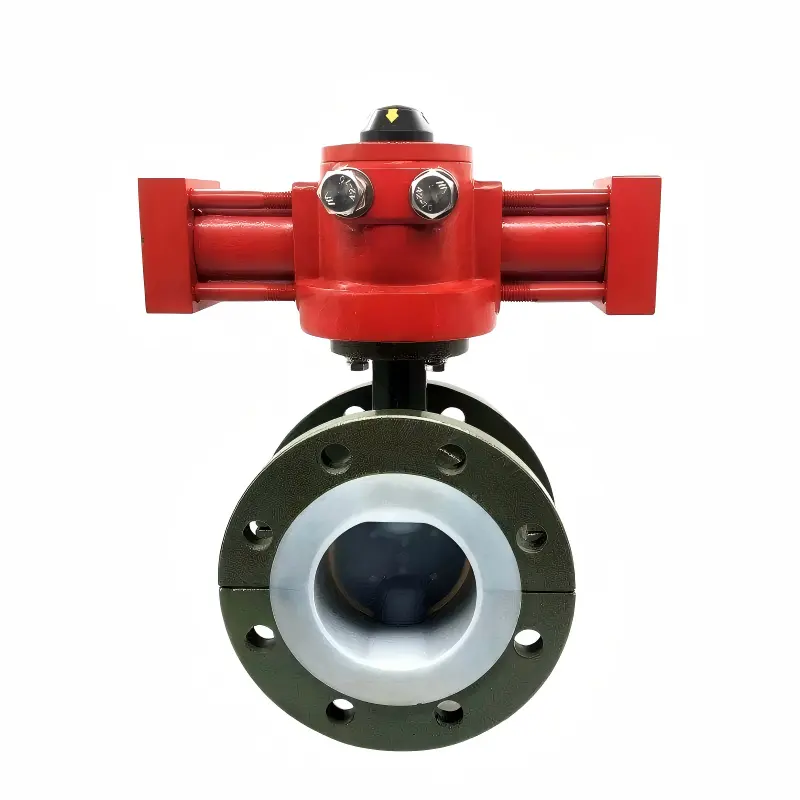 DELCO MYD-DCF Hydraulische, fluorbeschichtete Flansch-Absperrklappe aus Stahlguss für stark saure und alkalische Medien 2