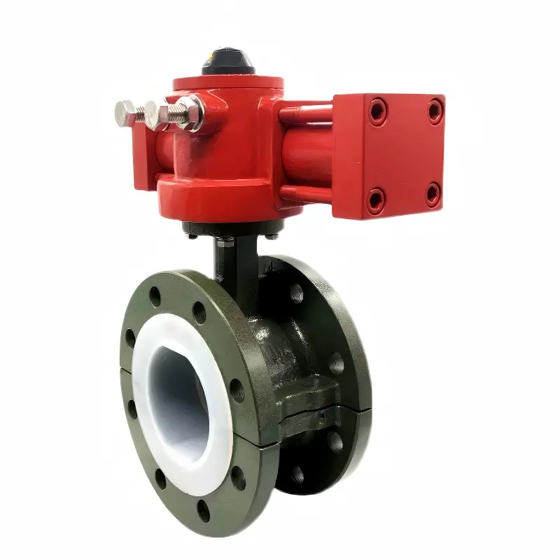 DELCO MYD-DCF Hydraulische, fluorbeschichtete Flansch-Absperrklappe aus Stahlguss für stark saure und alkalische Medien 4