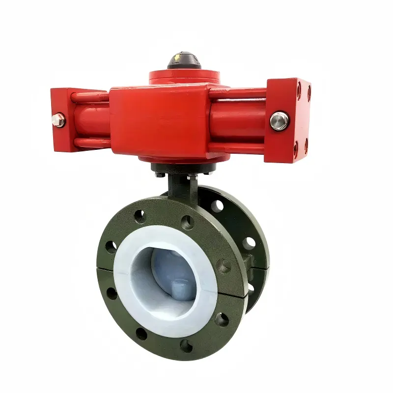 DELCO MYD-DCF Hydraulische, fluorbeschichtete Flansch-Absperrklappe aus Stahlguss für den Einsatz in stark sauren und alkalischen Medien