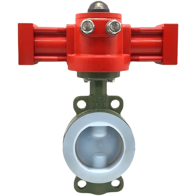 Válvula borboleta hidráulica MAY-DC em aço fundido com revestimento de flúor, modelo wafer, 2 polegadas.