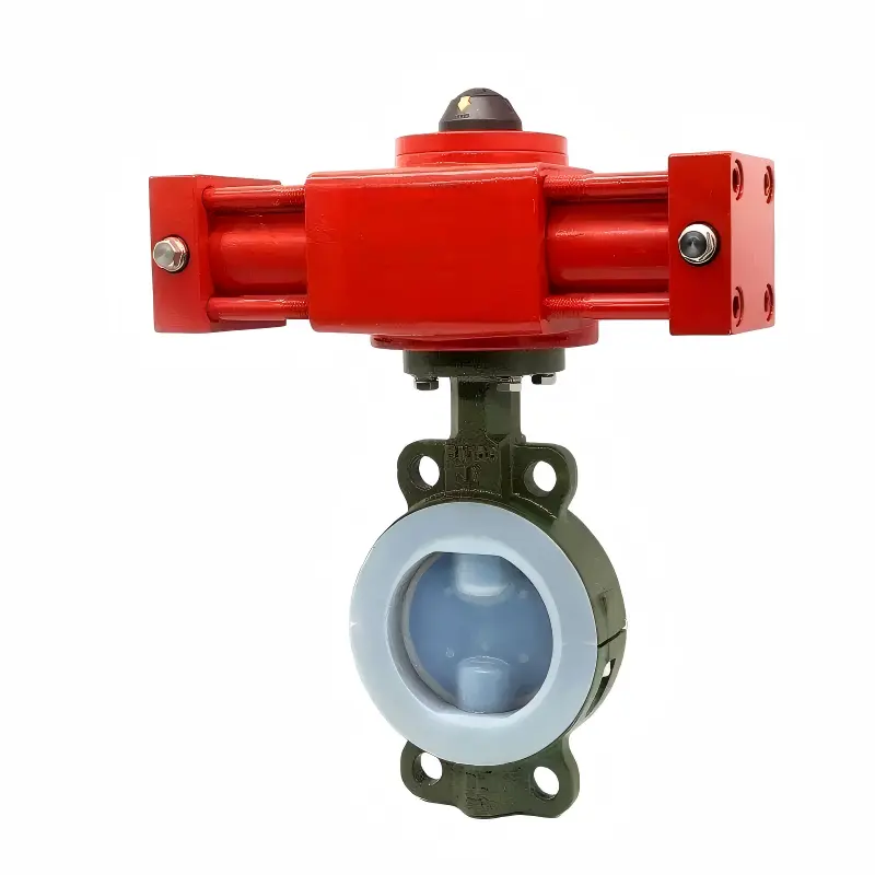 Válvula borboleta hidráulica MAY-DC em aço fundido com revestimento de flúor, modelo wafer, 3 polegadas.